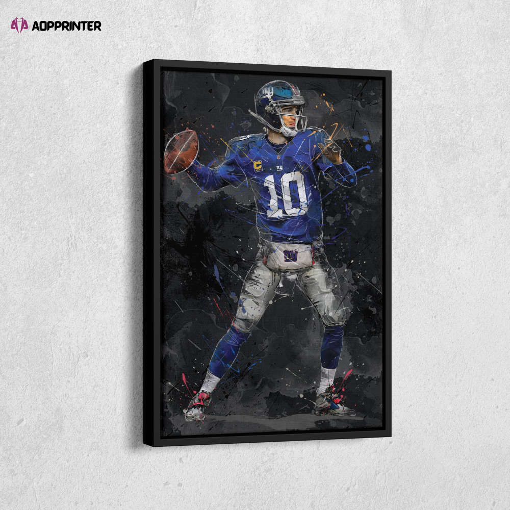 Eli Manning Art New York Giants NFL Canvas Wall Art Home Decor Framed Poster Man Cave Gift