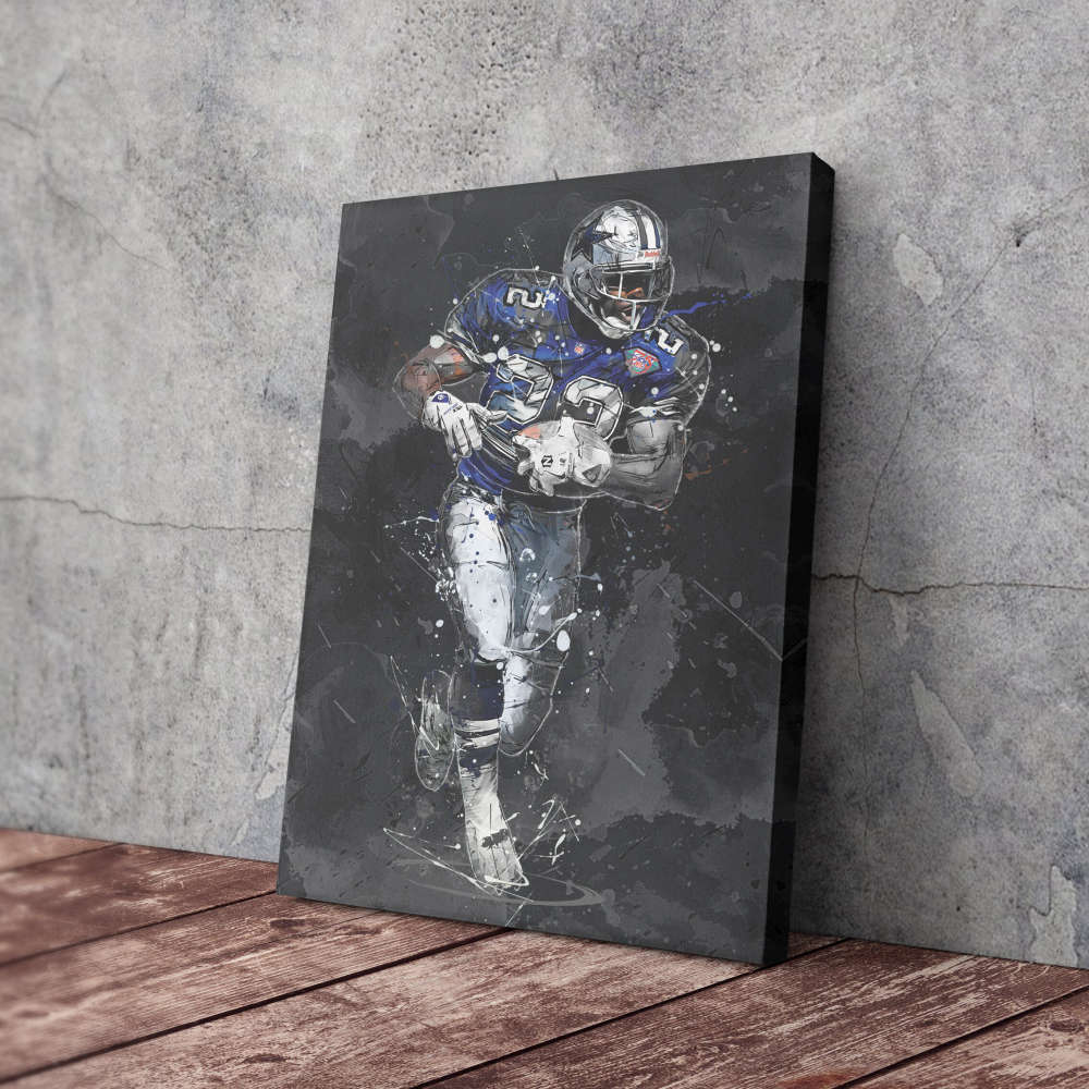 Emmitt Smith Art Dallas Cowboys NFL Canvas Wall Art Home Decor Framed Poster Man Cave Gift