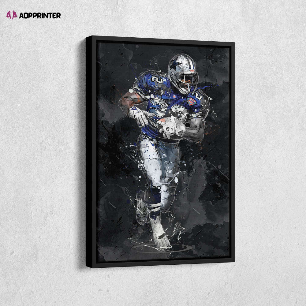 Emmitt Smith Art Dallas Cowboys NFL Canvas Wall Art Home Decor Framed Poster Man Cave Gift