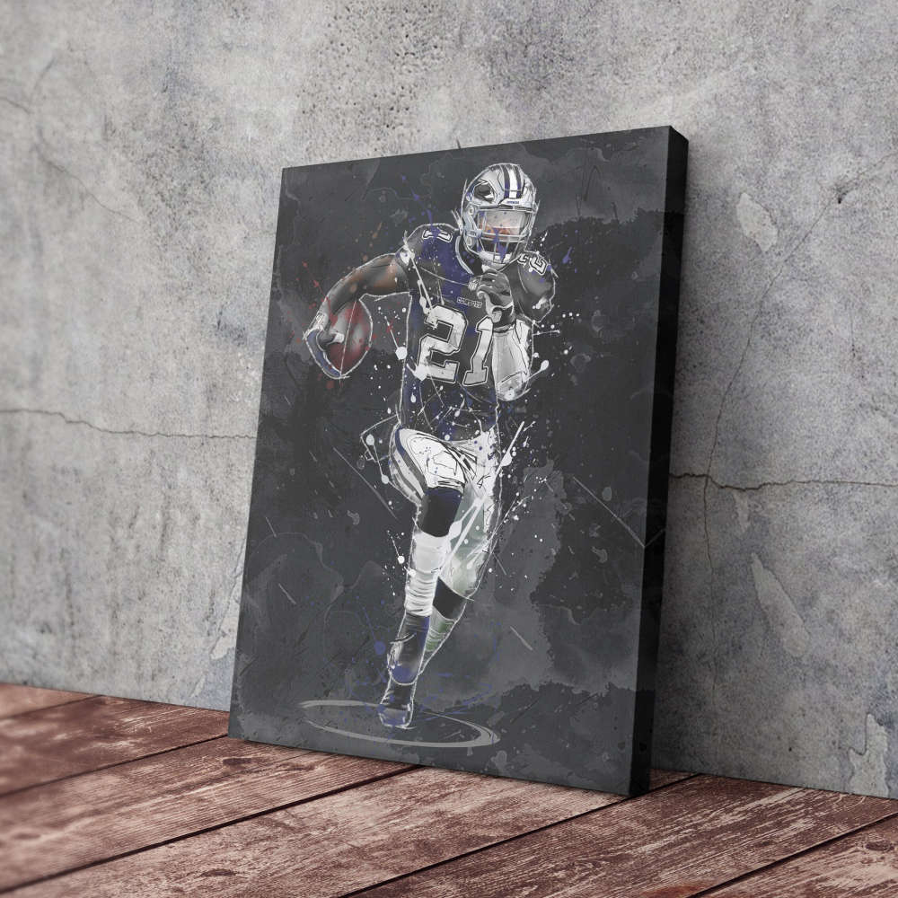 Ezekiel Elliott Art Dallas Cowboys NFL Canvas Wall Art Home Decor Framed Poster Man Cave Gift