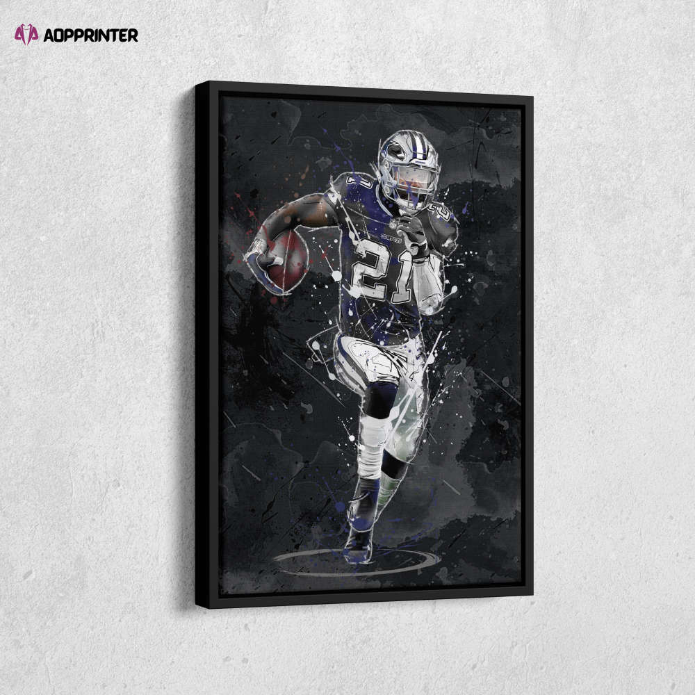 Ezekiel Elliott Art Dallas Cowboys NFL Canvas Wall Art Home Decor Framed Poster Man Cave Gift