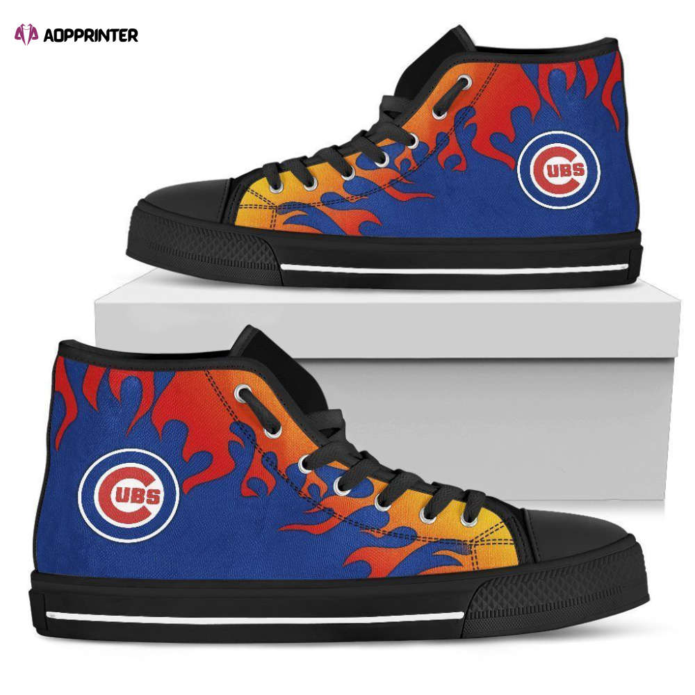 Fire Chicago Cubs MLB Baseball Custom Canvas High Top Shoes