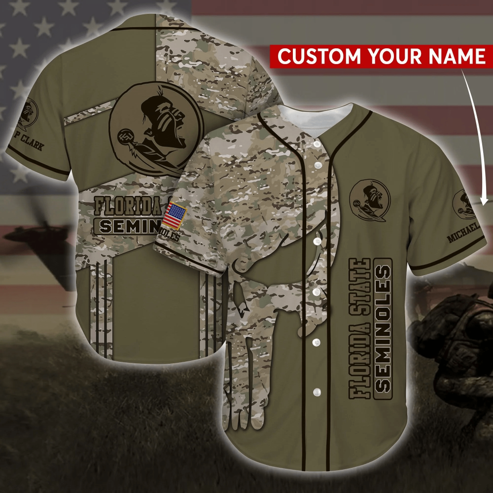 Florida State Seminoles NCAA Personalized Baseball Jersey Shirt Camo FVJ