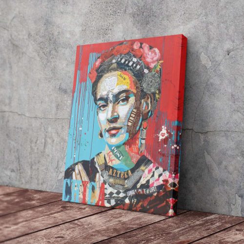 Frida Kahlo Face Newspapper Pop Art Canvas Unique Design Wall Art Print Hand Made Ready to Hang Custom Design