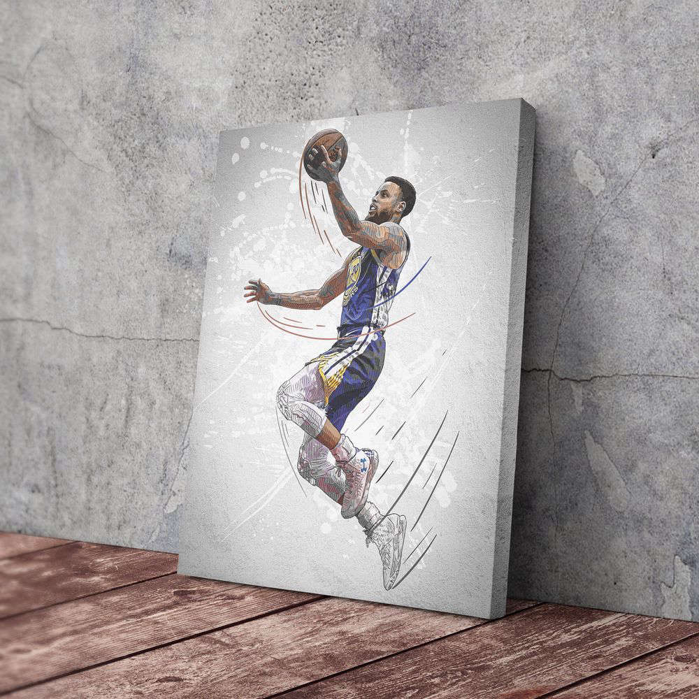 Golden State Warriors Stephen Curry Poster: NBA Wall Art Canvas Print