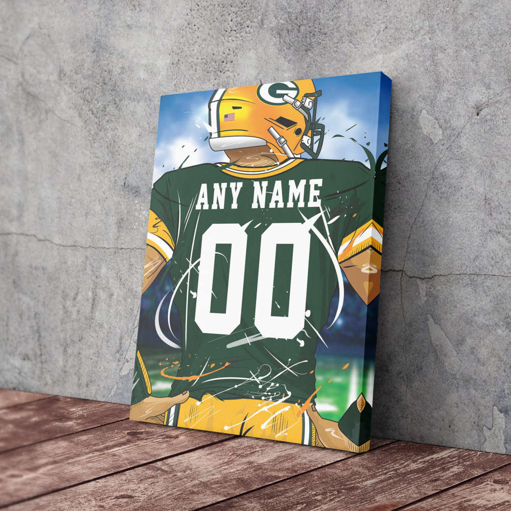 Green Bay Packers Jersey NFL Personalized Jersey Custom Name and Number Canvas Wall Art  Print Home Decor Framed Poster Man Cave Gift