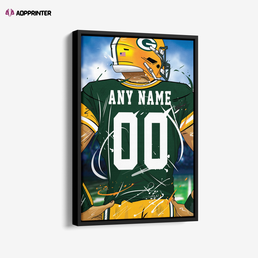 Green Bay Packers Jersey NFL Personalized Jersey Custom Name and Number Canvas Wall Art  Print Home Decor Framed Poster Man Cave Gift