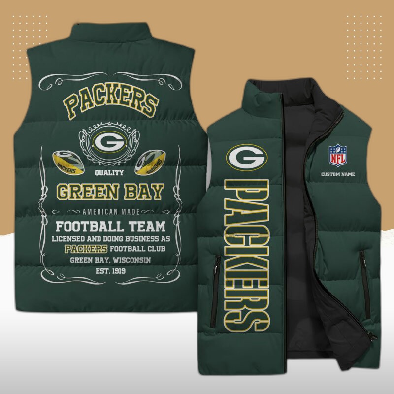 Green Bay Packers NFL Sleeveless Puffer Jacket Custom For Fans Gifts