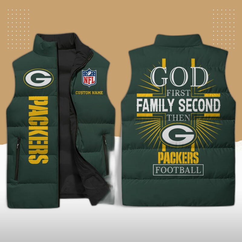 Green Bay Packers NFL Sleeveless Puffer Jacket Custom For Fans Gifts