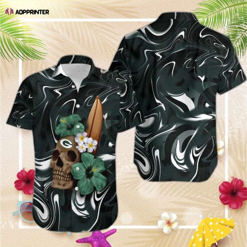 Green Bay Pack 49ers Skull and Hibiscus Flower NFL Gift For Fan Hawaii Shirt