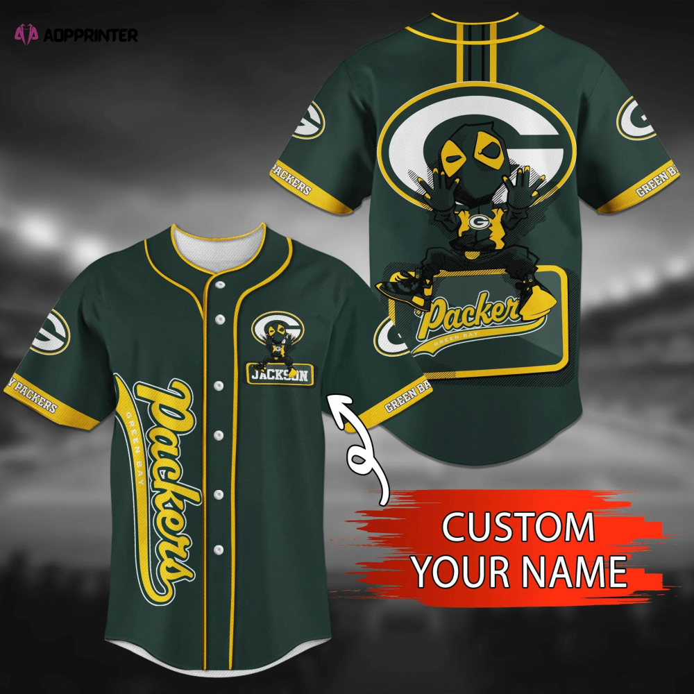 Green Bay Packers Sporty Baseball Jersey Shirt with Personalized Name