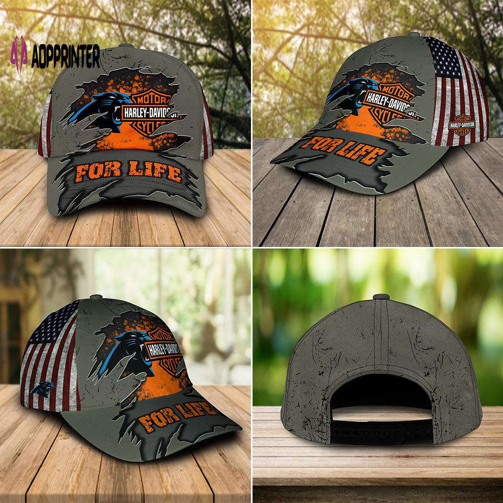 Harley Davidson Carolina Panthers 3D Allover Print Classic Cap Hat For Men Women