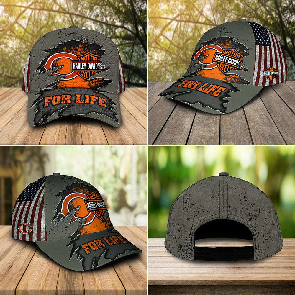 Harley Davidson Chicago Bears 3D Allover Print Classic Cap Hat For Men Women