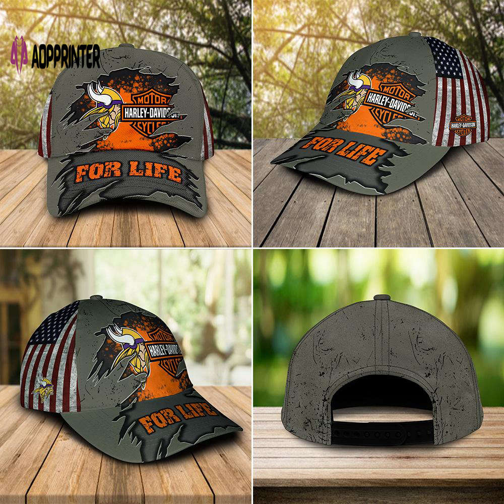 Harley Davidson Minnesota Vikings 3D Allover Print Classic Cap Hat For Men Women