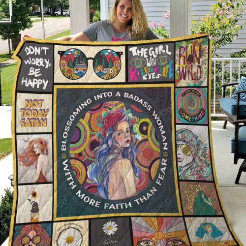 Hippie Blossoming Into A Badass Woman Quilt Blanket Great Customized Gifts For Birthday Christmas Thanksgiving Perfect Gifts For Hippie