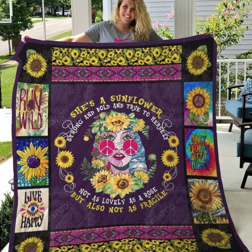Hippie Girl She’s A Sunflower Quilt Blanket Great Customized Gifts For Birthday Christmas Thanksgiving Perfect Gifts For Hippie