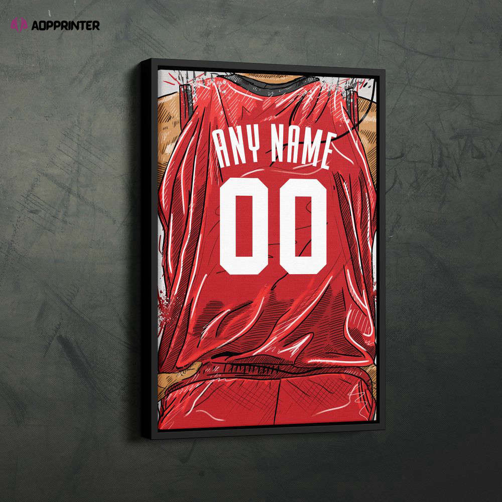 Houston Rockets Jersey Personalized Jersey NBA Custom Name and Number Canvas Wall Art Home Decor Framed Poster Man Cave Gift