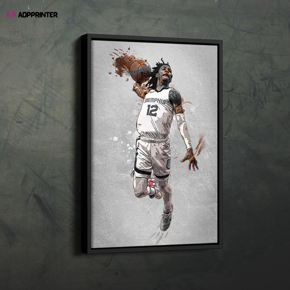 Ja Morant Dunk Poster: NBA Grizzlies Framed Wall Art – Canvas Print for Home Decor
