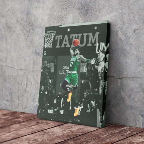 Jayson Tatum Going for Dunk Poster Boston Celtics Canvas Unique Design Wall Art Print Hand Made Ready to Hang Custom Design