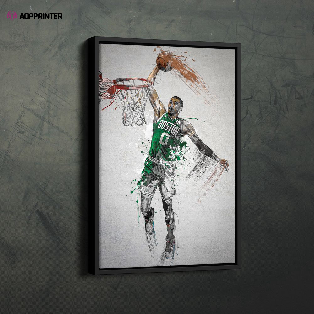Jayson Tatum Poster Boston Celtics NBA Framed Wall Art Home Decor Canvas Print Artwork