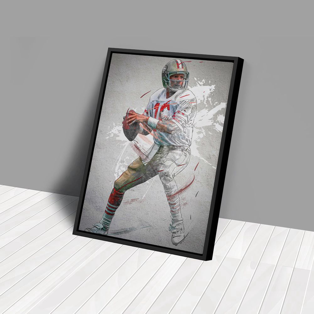 Joe Montana Poster: San Francisco 49ers NFL Wall Art – Framed Canvas Print for Home Decor