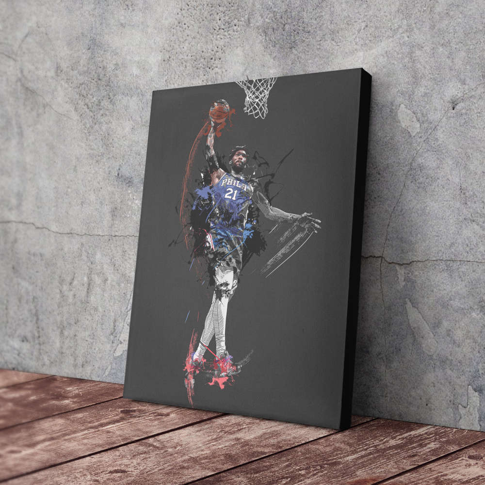 Joel Embiid Art Dunk Philadelphia 76ers NBA Wall Art Home Decor Hand Made Poster Canvas Print