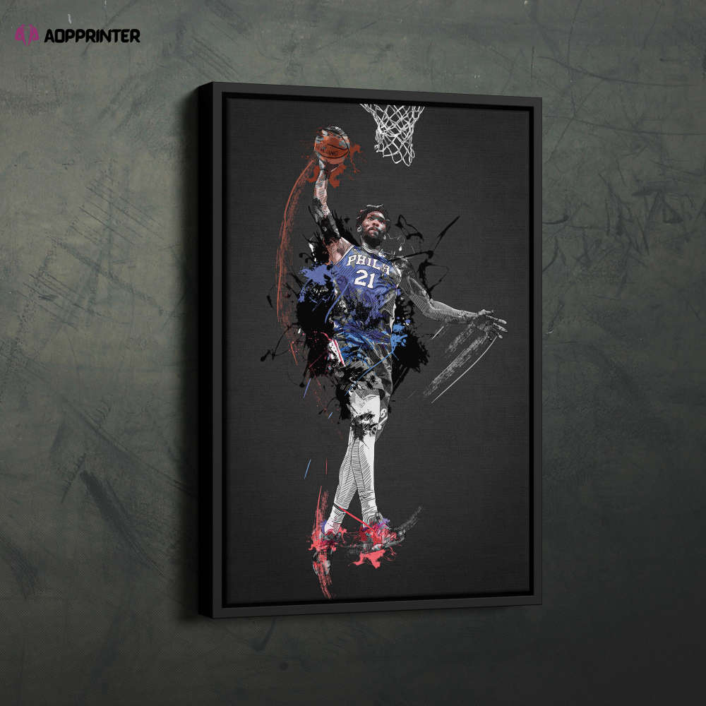 Joel Embiid Art Dunk Philadelphia 76ers NBA Wall Art Home Decor Hand Made Poster Canvas Print