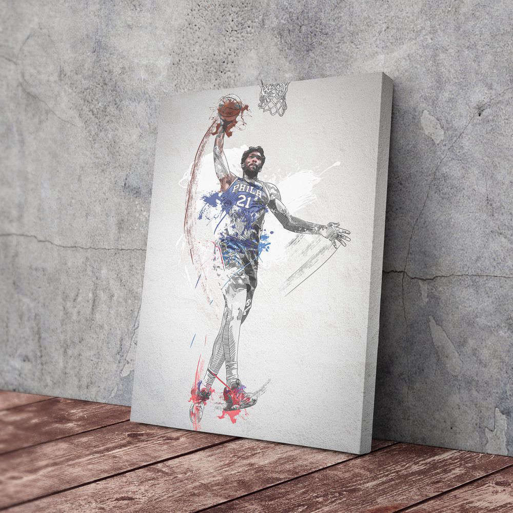 Joel Embiid Dunk Poster: Framed NBA Wall Art – Philadelphia 76ers Canvas Print & Home Decor