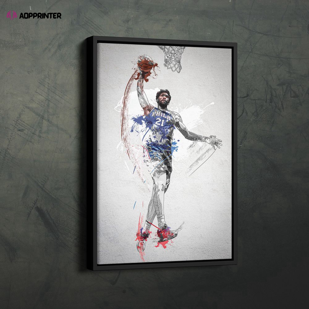 Joel Embiid Dunk Poster: Framed NBA Wall Art – Philadelphia 76ers Canvas Print & Home Decor