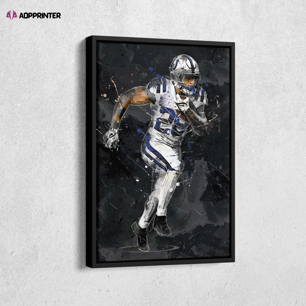 Jonathan Taylor Art Indianapolis Colts NFL Canvas Wall Art Home Decor Framed Poster Man Cave Gift