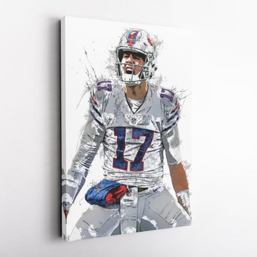 Josh Allen American Football Celebration Canvas Unique Design Wall Art Print Hand Made Ready to Hang Custom Design