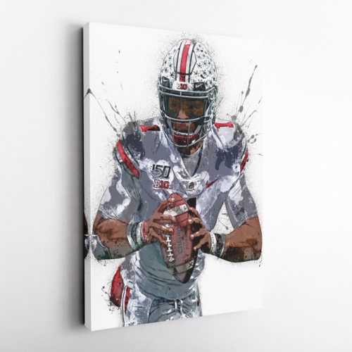 Justin Fields American Football Quarterback NFL Canvas Unique Design Wall Art Print Hand Made Ready to Hang Custom Design