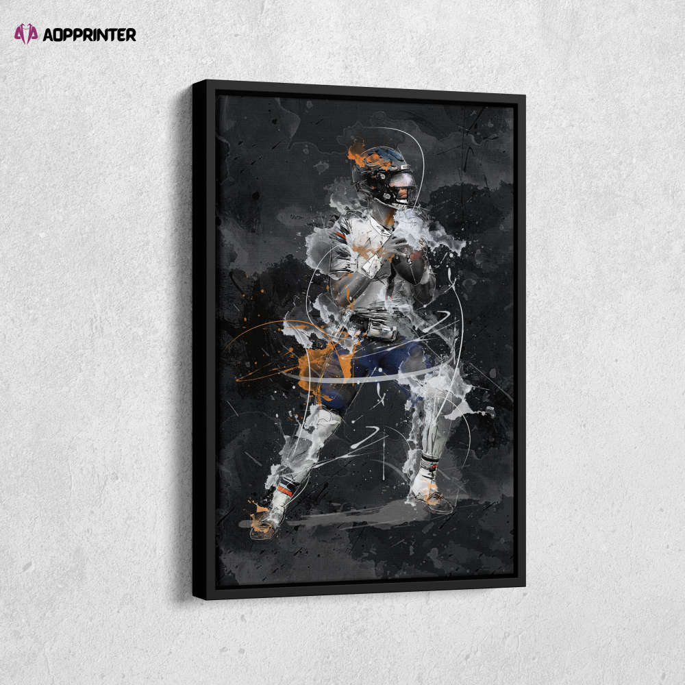 Justin Fields Art Chicago Bears NFL Canvas Wall Art Home Decor Framed Poster Man Cave Gift