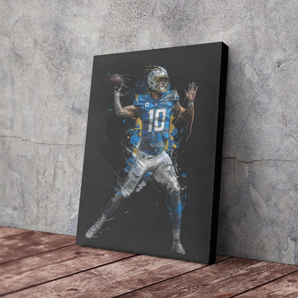Justin Herbert Art Los Angeles Chargers NFL Wall Art Home Decor Hand Made Poster Canvas Print