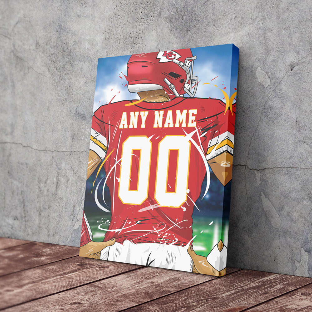 Kansas City Chiefs Jersey NFL Personalized Jersey Custom Name and Number Canvas Wall Art  Print Home Decor Framed Poster Man Cave Gift