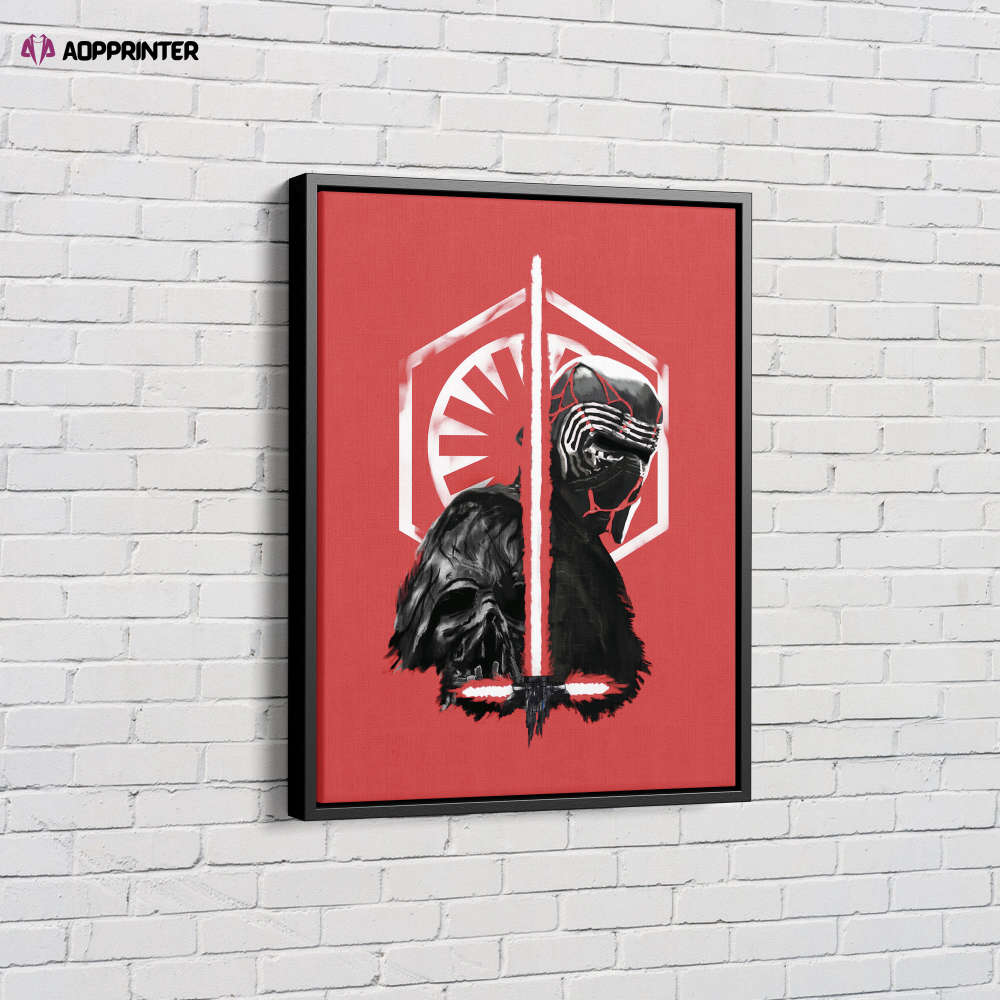 Kylo Ren Star Wars Red Background Face Canvas Unique Design Wall Art Print Hand Made Ready to Hang Custom Design