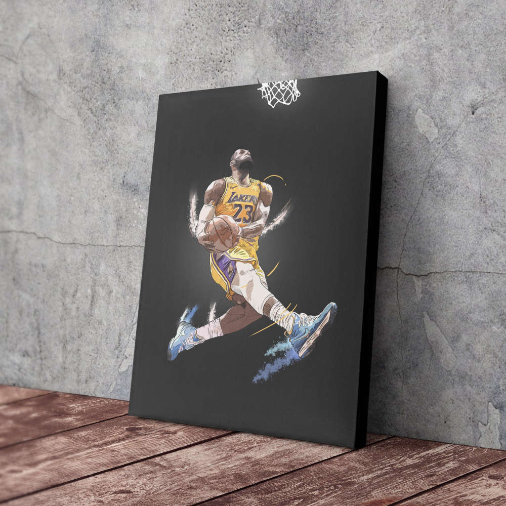 Lebron James Art Dunk Los Angeles Lakers NBA Wall Art Home Decor Hand Made Poster Canvas Print