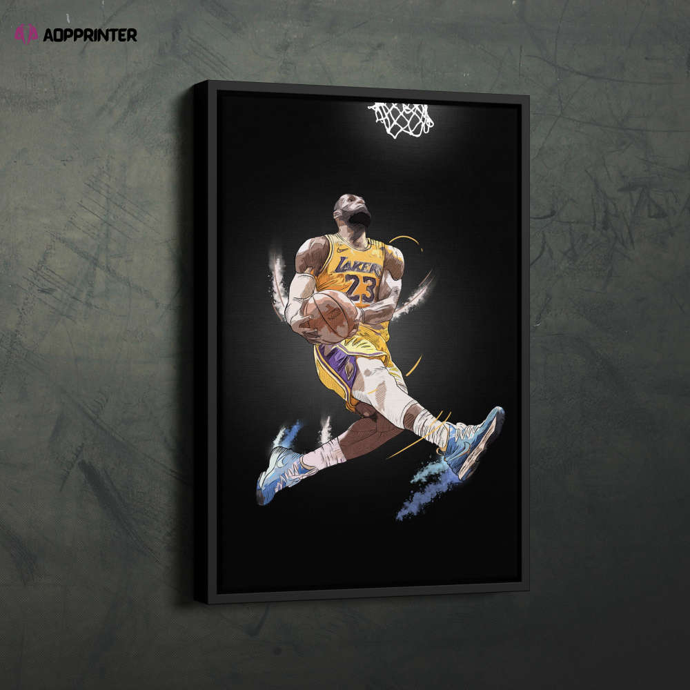 Lebron James Art Dunk Los Angeles Lakers NBA Wall Art Home Decor Hand Made Poster Canvas Print