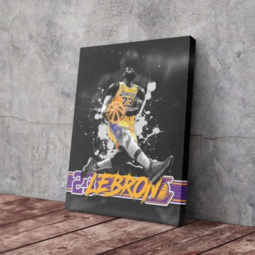 Lebron James Dunk Art Poster Los Angeles Lakers 23 Canvas Unique Design Wall Art Print Hand Made Ready to Hang Custom Design