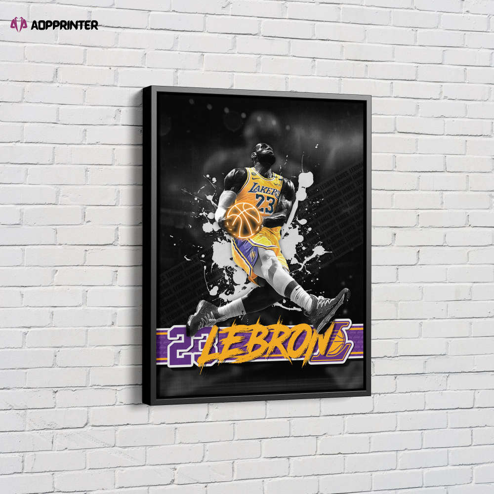 Lebron James Dunk Art Poster Los Angeles Lakers 23 Canvas Unique Design Wall Art Print Hand Made Ready to Hang Custom Design