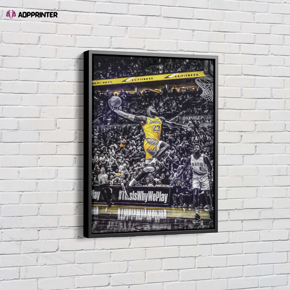 Lebron James Dunk Painting Poster Los Angeles Lakers Canvas Unique Design Wall Art Print Hand Made Ready to Hang Custom Design