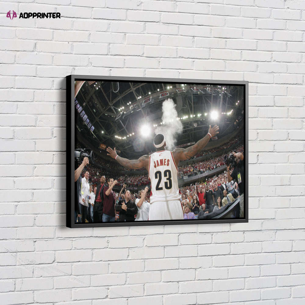 Lebron James Facing Crowd Poster Cleveland Cavaliers Basketball Canvas Unique Design Wall Art Print Hand Made Ready to Hang Custom Design