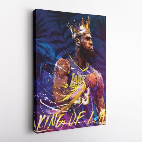 Lebron James King of LA Basketball Canvas Unique Design Wall Art Print Hand Made Ready to Hang Custom Design