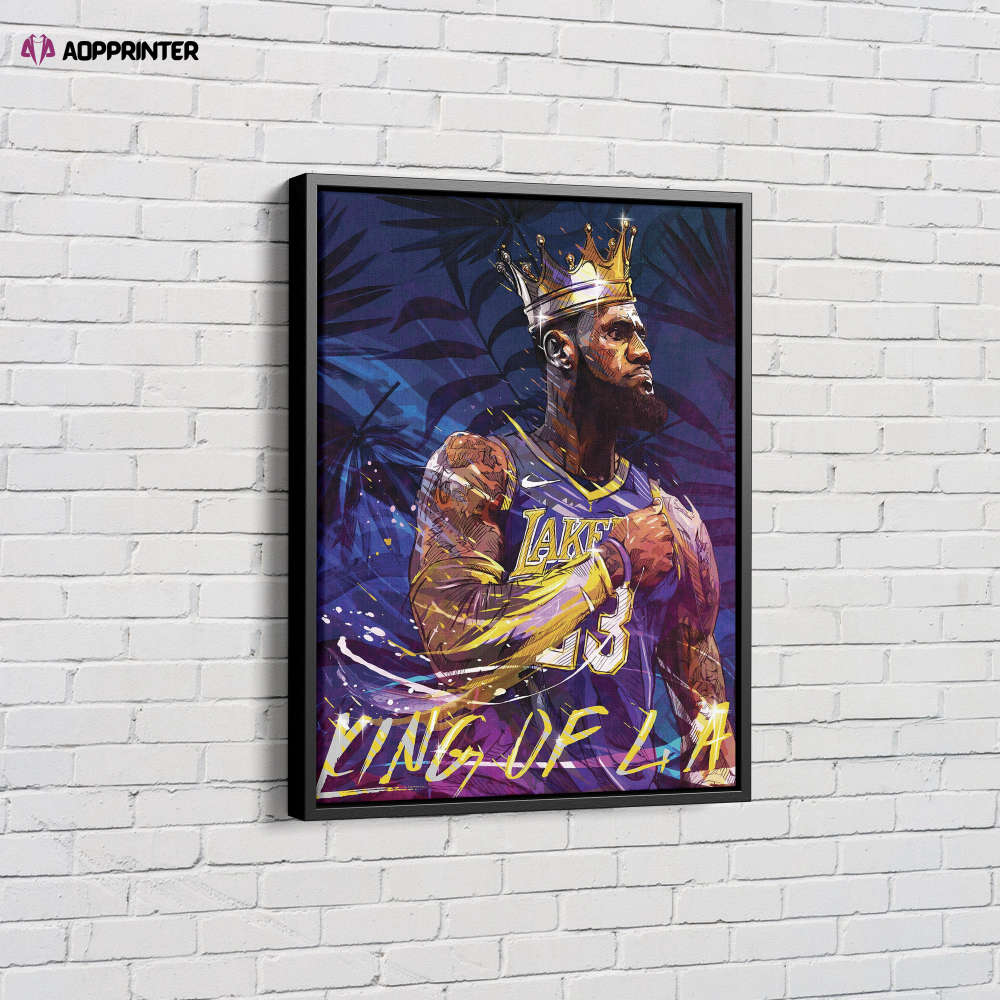 Lebron James King of LA Basketball Canvas Unique Design Wall Art Print Hand Made Ready to Hang Custom Design