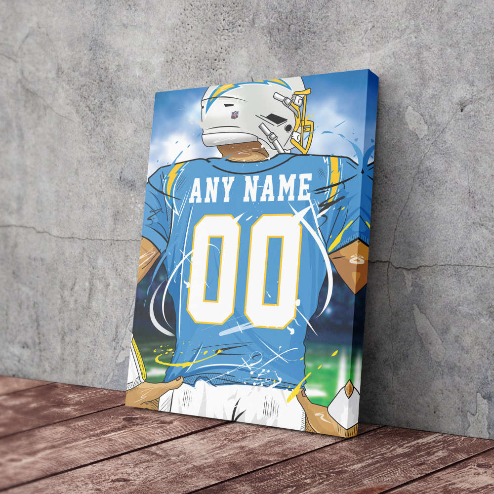 Los Angeles Chargers Jersey NFL Personalized Jersey Custom Name and Number Canvas Wall Art  Print Home Decor Framed Poster Man Cave Gift