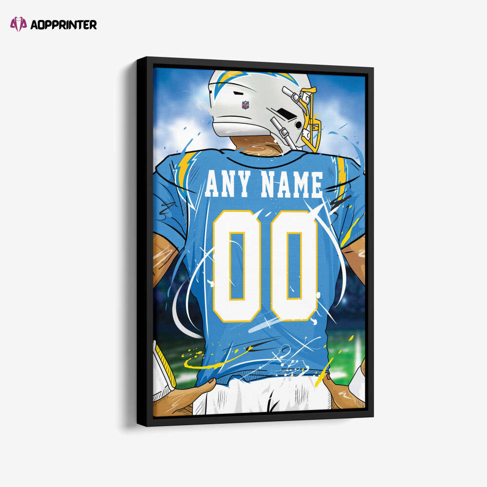 Los Angeles Chargers Jersey NFL Personalized Jersey Custom Name and Number Canvas Wall Art  Print Home Decor Framed Poster Man Cave Gift