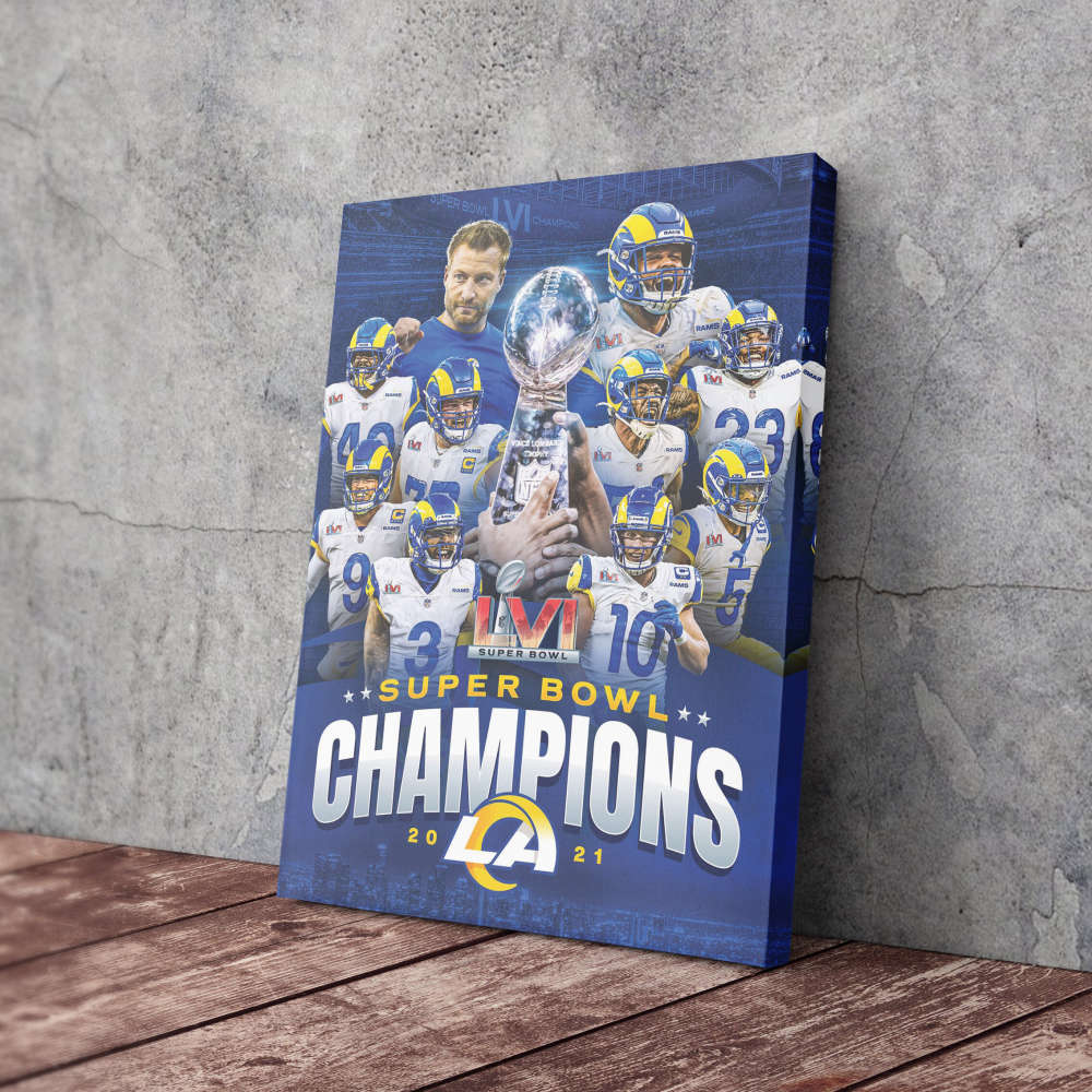 Los Angeles Rams Champions Poster Super Bowl LVI Canvas Unique Design Wall Art Print Hand Made Ready to Hang Custom Design