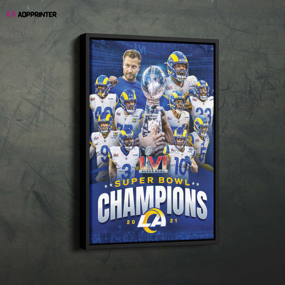 Los Angeles Rams Champions Poster Super Bowl LVI Canvas Unique Design Wall Art Print Hand Made Ready to Hang Custom Design