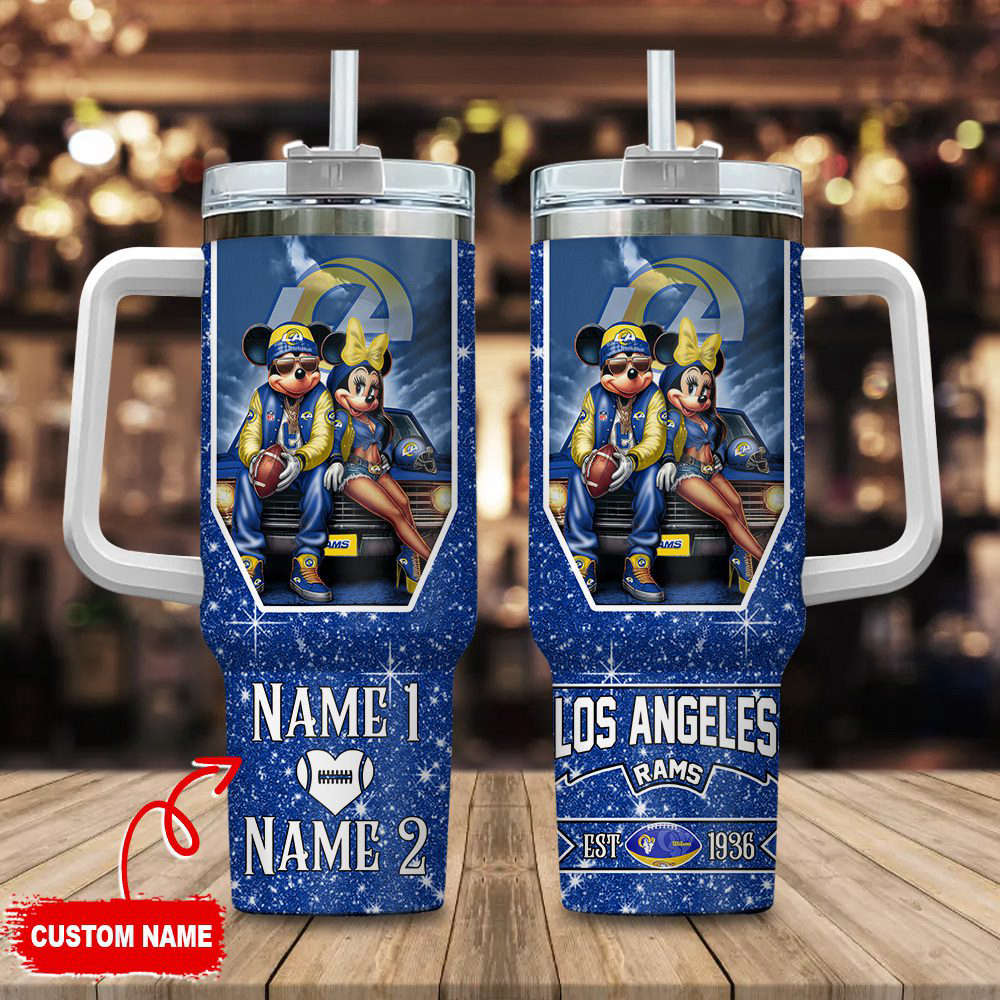 Los Angeles Rams NFL Mickey And Minnie Couple 40oz Stanley Tumbler Custom Name