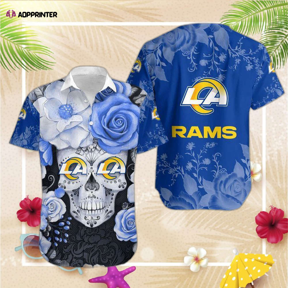 Los Angeles Rams Skull NFL Gift For Fan Hawaiian   Short Sleeve